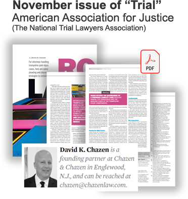 David K. Chazen's trampoline park litigation article in Trial magazine